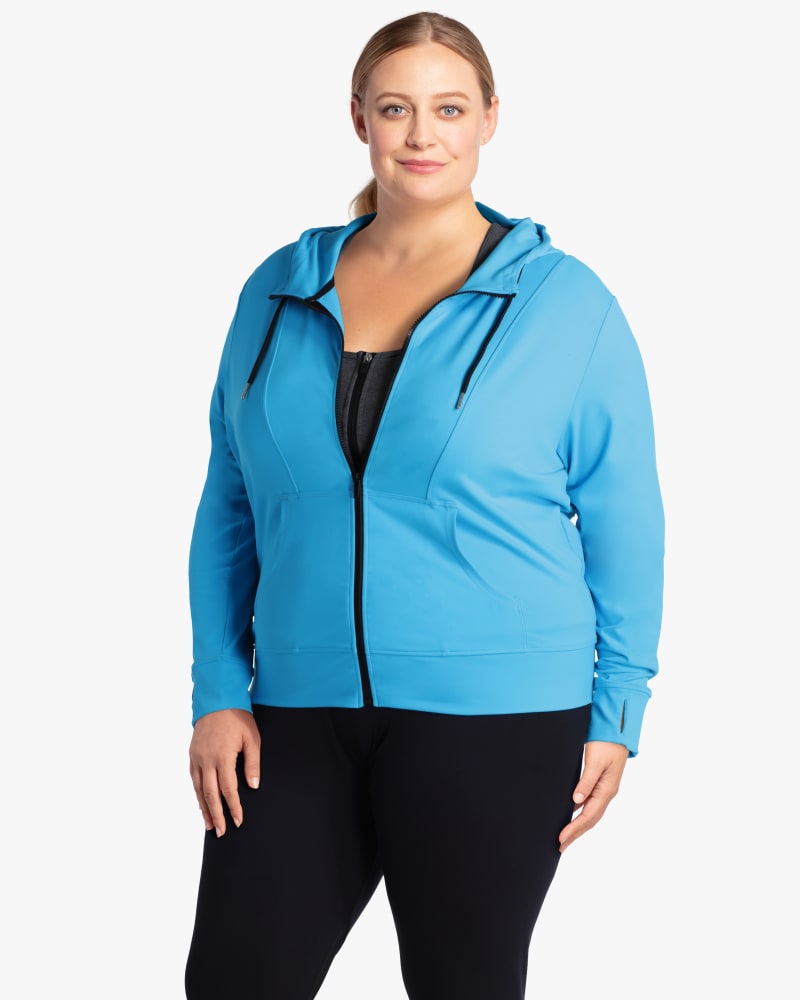 Front of plus size Rainier Hooded Track Jacket by Lily & Bloome | Dia&Co | dia_product_style_image_id:118334